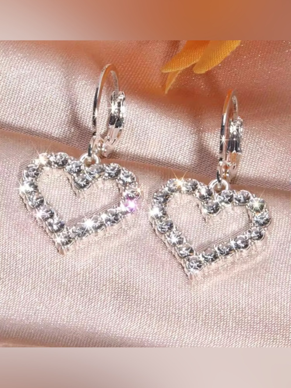 Silver Heart Charm Earrings - Sparkling Double Heart Hoops